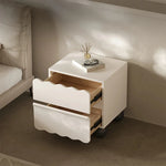 Chic White Bedside Cupboard with Stylish Scalloped Design and Black Ball Feet - Modern Density Board Pine Furniture fjd-4736