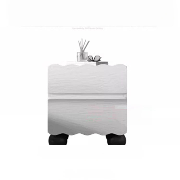 Chic White Bedside Cupboard with Stylish Scalloped Design and Black Ball Feet - Modern Density Board Pine Furniture fjd-4736