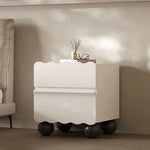 Chic White Bedside Cupboard with Stylish Scalloped Design and Black Ball Feet - Modern Density Board Pine Furniture fjd-4736