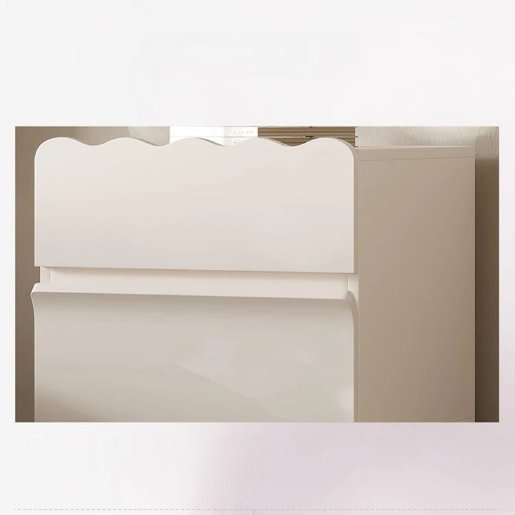 Chic White Bedside Cupboard with Stylish Scalloped Design and Black Ball Feet - Modern Density Board Pine Furniture fjd-4736