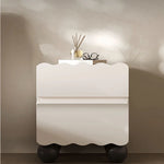 Chic White Bedside Cupboard with Stylish Scalloped Design and Black Ball Feet - Modern Density Board Pine Furniture fjd-4736