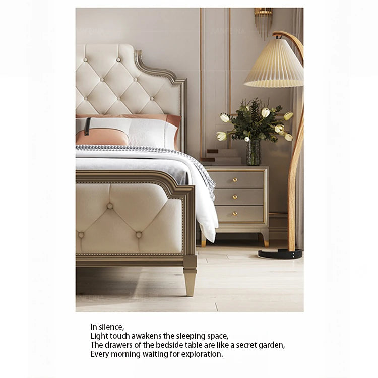 Elegant Pine Multi-layer Board Nightstand with Three Drawers and Gold Accents - Modern Bedroom Furniture fjfn-5273