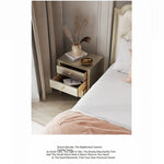 Elegant Pine Multi-layer Board Nightstand with Three Drawers and Gold Accents - Modern Bedroom Furniture fjfn-5273