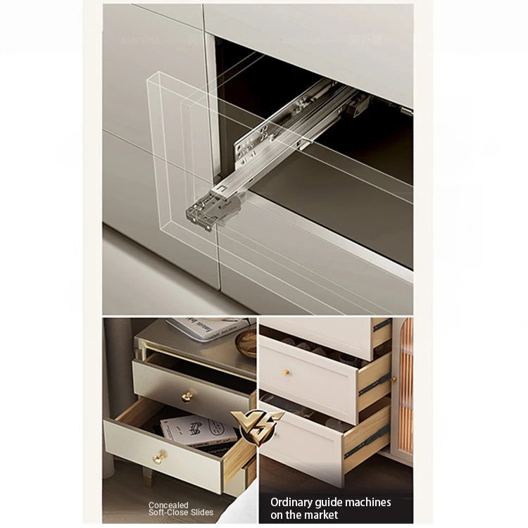 Elegant Pine Multi-layer Board Nightstand with Three Drawers and Gold Accents - Modern Bedroom Furniture fjfn-5273