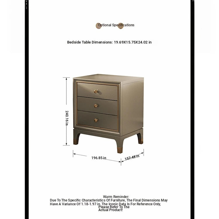 Elegant Pine Multi-layer Board Nightstand with Three Drawers and Gold Accents - Modern Bedroom Furniture fjfn-5273