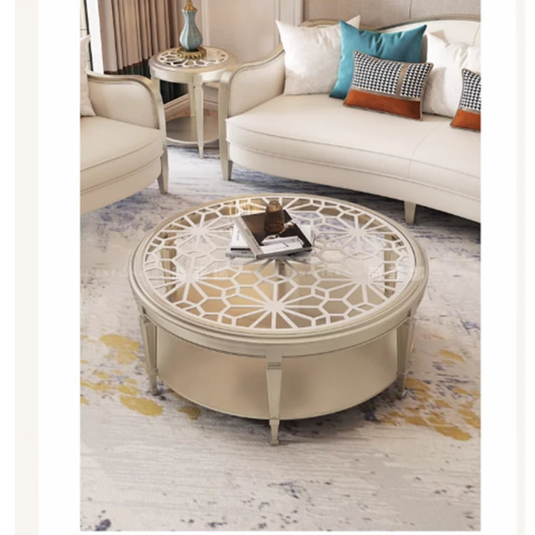 Elegant Tempered Glass and Solid Wood Coffee Table – Stylish Living Room Accent Piece fjfn-5274