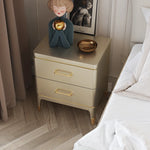 Elegant Solid Wood Nightstand with Multi-Layer Board and Gold Accent – Modern Two-Drawer End Table for Bedroom Storage fjfn-5275