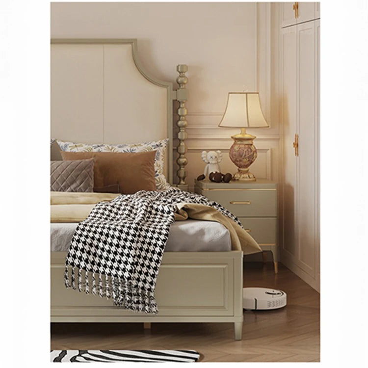 Elegant Solid Wood Nightstand with Multi-Layer Board and Gold Accent – Modern Two-Drawer End Table for Bedroom Storage fjfn-5275