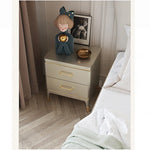 Elegant Solid Wood Nightstand with Multi-Layer Board and Gold Accent – Modern Two-Drawer End Table for Bedroom Storage fjfn-5275