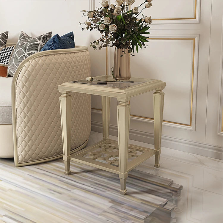 Elegant Solid Wood Coffee Table with Tempered Glass Top – Stylish Living Room Accent Furniture fjfn-5276
