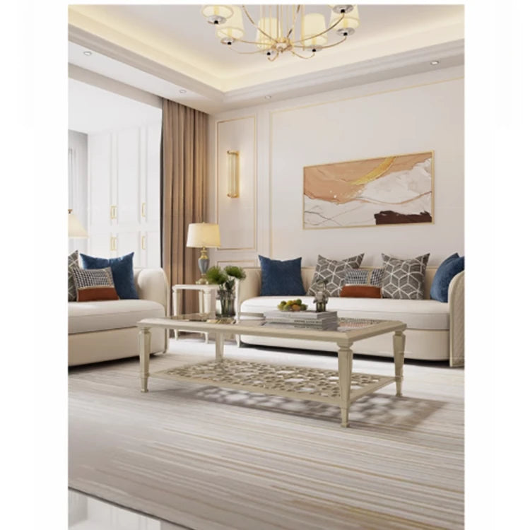 Elegant Solid Wood Coffee Table with Tempered Glass Top – Stylish Living Room Accent Furniture fjfn-5276