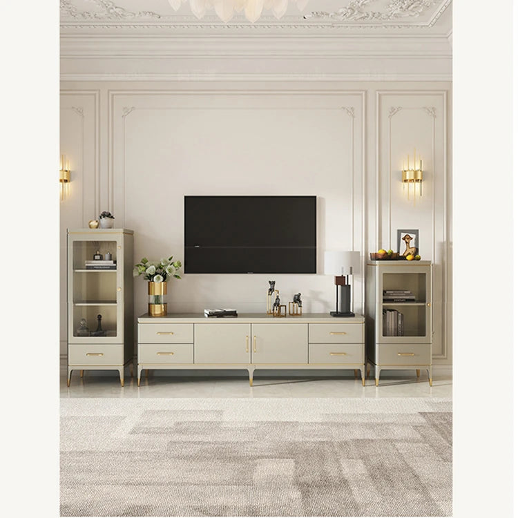 Stylish Pine Multi-Layer Board Coffee Table with Elegant Gold Accents for Modern Living Rooms fjfn-5277