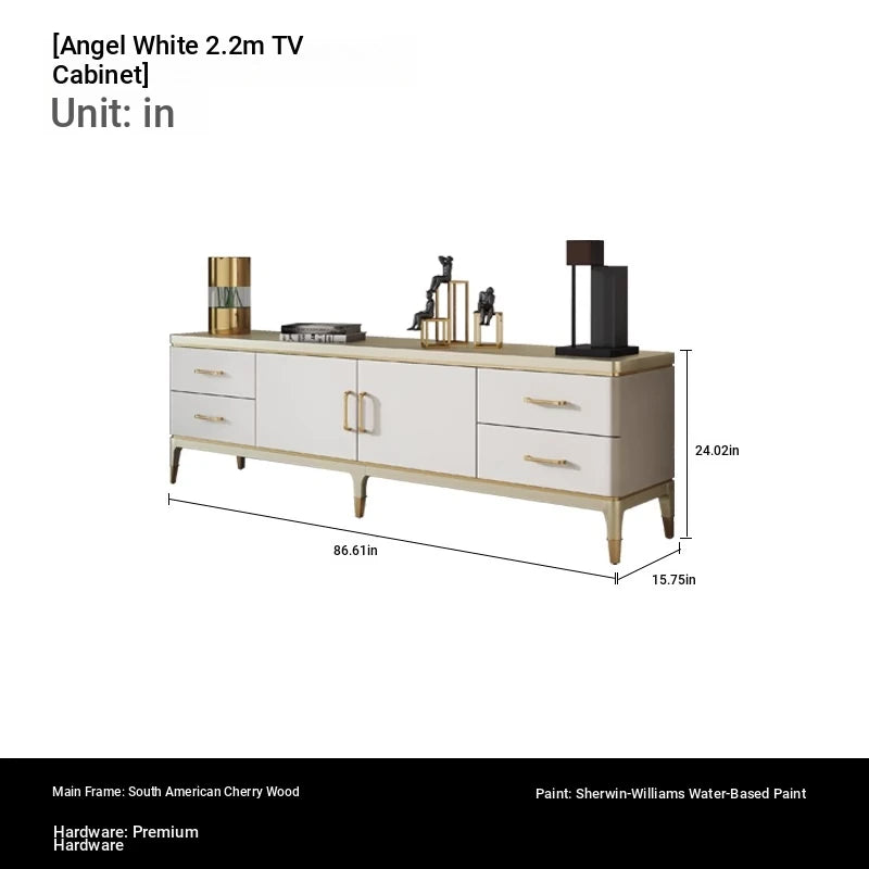 Modern Pine Multi-Layer Board TV Stand with Elegant Gold Accents – Stylish Entertainment Center Solution fjfn-5278