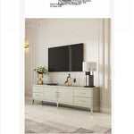 Modern Pine Multi-Layer Board TV Stand with Elegant Gold Accents – Stylish Entertainment Center Solution fjfn-5278