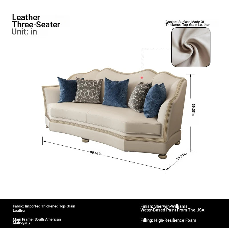 Elegant Solid Wood Sofa Set with Cowhide Leather & PU Leather Upholstery – Luxurious Comfort for Your Living Room fjfn-5281