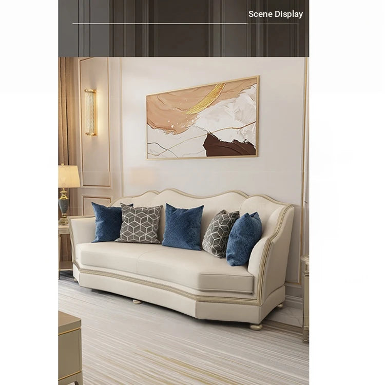 Elegant Solid Wood Sofa Set with Cowhide Leather & PU Leather Upholstery – Luxurious Comfort for Your Living Room fjfn-5281