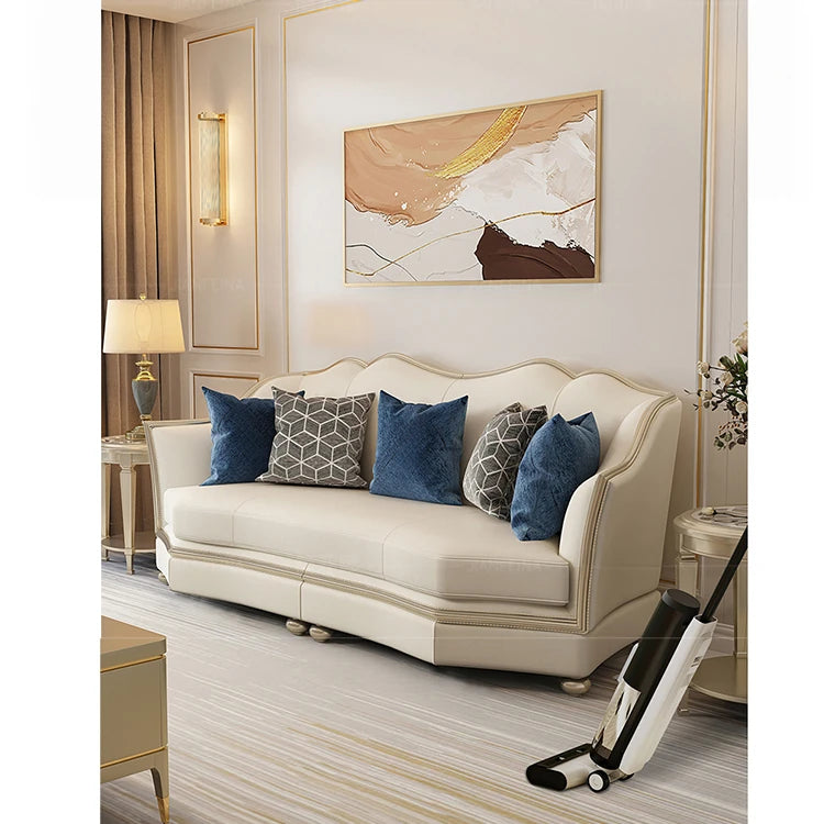 Elegant Solid Wood Sofa Set with Cowhide Leather & PU Leather Upholstery – Luxurious Comfort for Your Living Room fjfn-5281