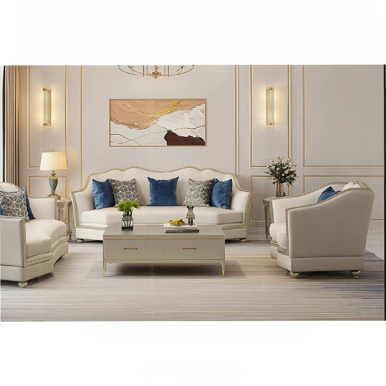 Elegant Solid Wood Sofa Set with Cowhide Leather & PU Leather Upholstery – Luxurious Comfort for Your Living Room fjfn-5281