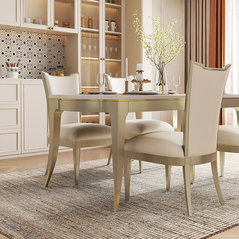 Elegant Solid Wood Dining Table with Sintered Stone Top - Modern Luxury for Your Dining Room fjfn-5286