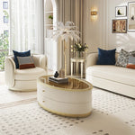 Elegant Oval Coffee Table with Tempered Glass Top and Solid Wood Base - Modern Living Room Centerpiece fjfn-5288