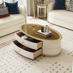 Elegant Oval Coffee Table with Tempered Glass Top and Solid Wood Base - Modern Living Room Centerpiece fjfn-5288