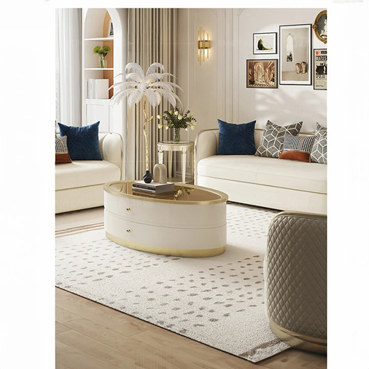 Elegant Oval Coffee Table with Tempered Glass Top and Solid Wood Base - Modern Living Room Centerpiece fjfn-5288