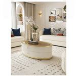 Elegant Oval Coffee Table with Tempered Glass Top and Solid Wood Base - Modern Living Room Centerpiece fjfn-5288