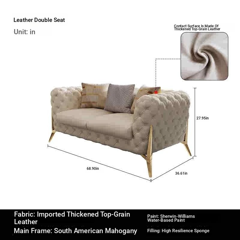 Elegant Solid Wood Cowhide Leather Sofa Set - Modern Luxury Living Room Furniture fjfn-5291