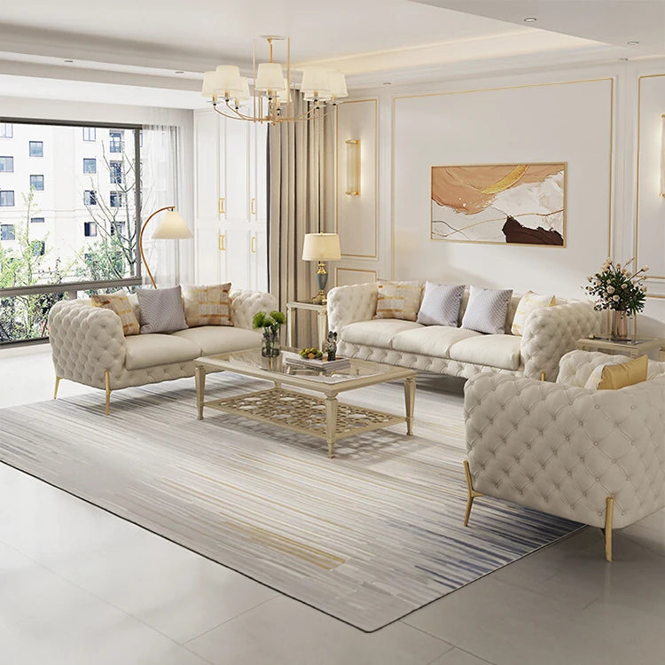 Elegant Solid Wood Cowhide Leather Sofa Set - Modern Luxury Living Room Furniture fjfn-5291
