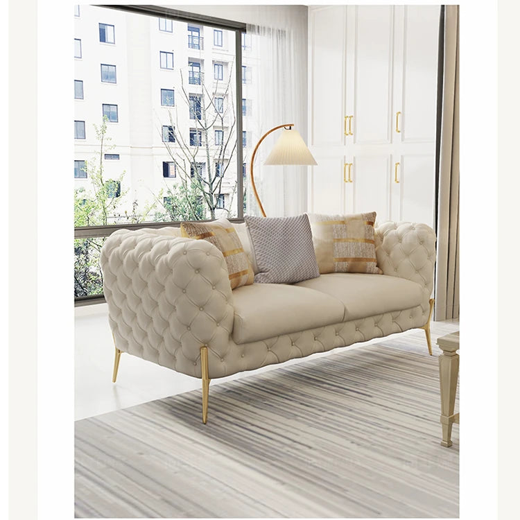 Elegant Solid Wood Cowhide Leather Sofa Set - Modern Luxury Living Room Furniture fjfn-5291