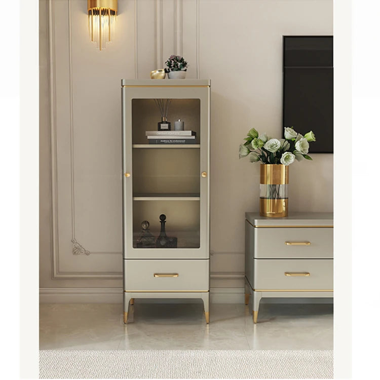 Elegant Solid Wood Wine Cabinet with Glass Doors – Modern Multi-Layer Storage for Home Decor fjfn-5292