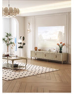Elegant Solid Wood TV Stand with Multi-Layer Board – Modern Storage Solution for Living Room Décor fjfn-5293