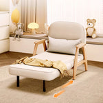 Stylish Beige Sofa with Natural Wood Accents - Comfortable Down and Faux Leather Finish fjjj-1661