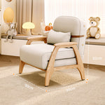 Stylish Beige Sofa with Natural Wood Accents - Comfortable Down and Faux Leather Finish fjjj-1661
