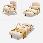 Stylish Beige Sofa with Natural Wood Accents - Comfortable Down and Faux Leather Finish fjjj-1661