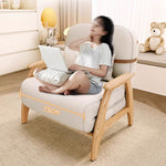 Stylish Beige Sofa with Natural Wood Accents - Comfortable Down and Faux Leather Finish fjjj-1661