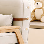 Stylish Beige Sofa with Natural Wood Accents - Comfortable Down and Faux Leather Finish fjjj-1661