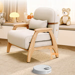 Stylish Beige Sofa with Natural Wood Accents - Comfortable Down and Faux Leather Finish fjjj-1661