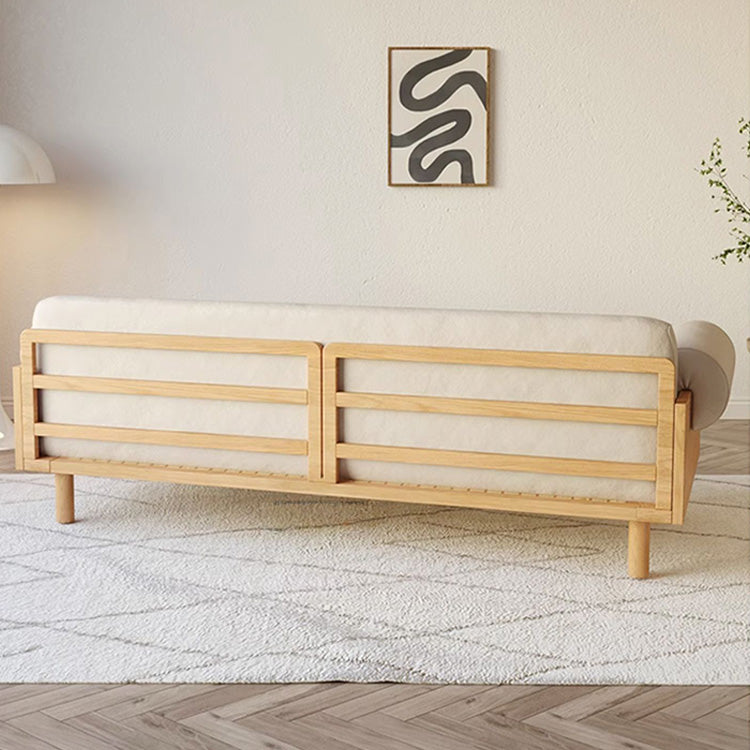 Stylish Beige Sofa with Natural Wood Frame | Cotton, Linen & Leathaire Blend fjnl-1579