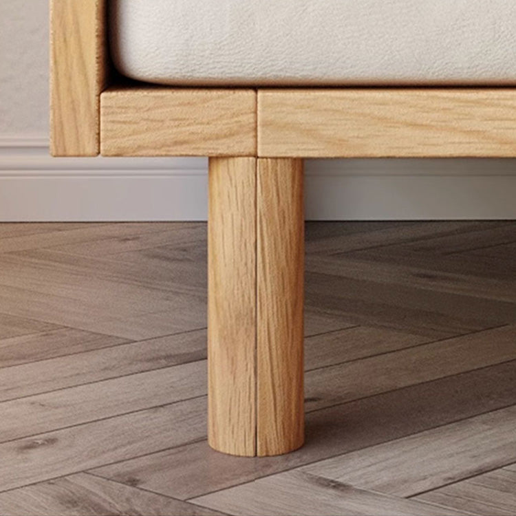 Stylish Beige Sofa with Natural Wood Frame | Cotton, Linen & Leathaire Blend fjnl-1579