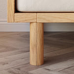 Stylish Beige Sofa with Natural Wood Frame | Cotton, Linen & Leathaire Blend fjnl-1579