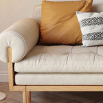 Stylish Beige Sofa with Natural Wood Frame | Cotton, Linen & Leathaire Blend fjnl-1579