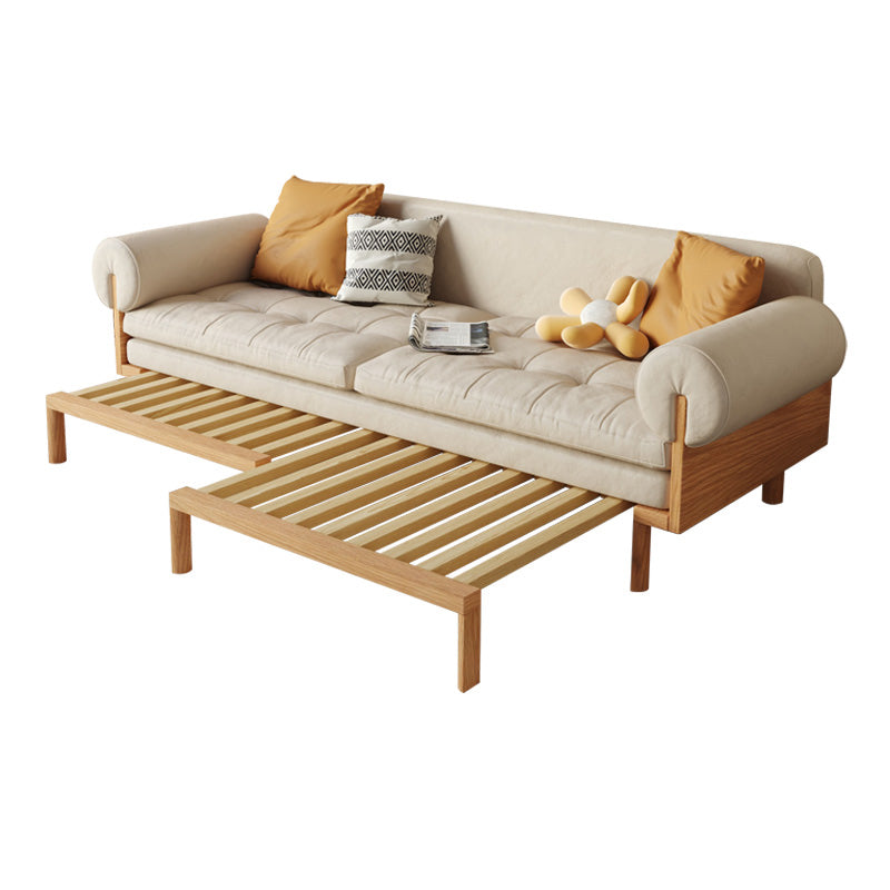 Stylish Beige Sofa with Natural Wood Frame | Cotton, Linen & Leathaire Blend fjnl-1579