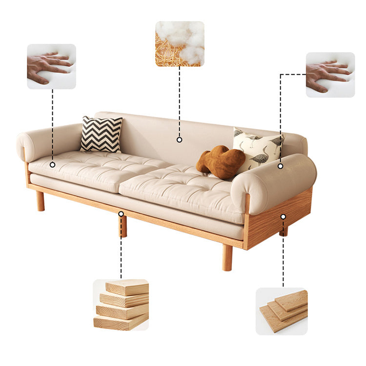 Stylish Beige Sofa with Natural Wood Frame | Cotton, Linen & Leathaire Blend fjnl-1579