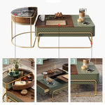 Elegant Solid Wood Tea Table with Green and White Glass Top fjnl-1587