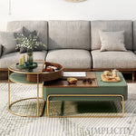 Elegant Solid Wood Tea Table with Green and White Glass Top fjnl-1587