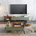 Elegant Solid Wood Tea Table with Green and White Glass Top fjnl-1587