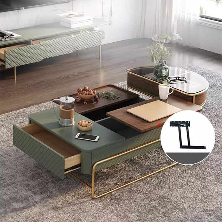 Elegant Solid Wood Tea Table with Green and White Glass Top fjnl-1587