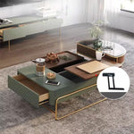 Elegant Solid Wood Tea Table with Green and White Glass Top fjnl-1587