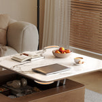 Elegant White and Brown Ceramic Tea Table with Cotton and Linen Finish fjnl-1591